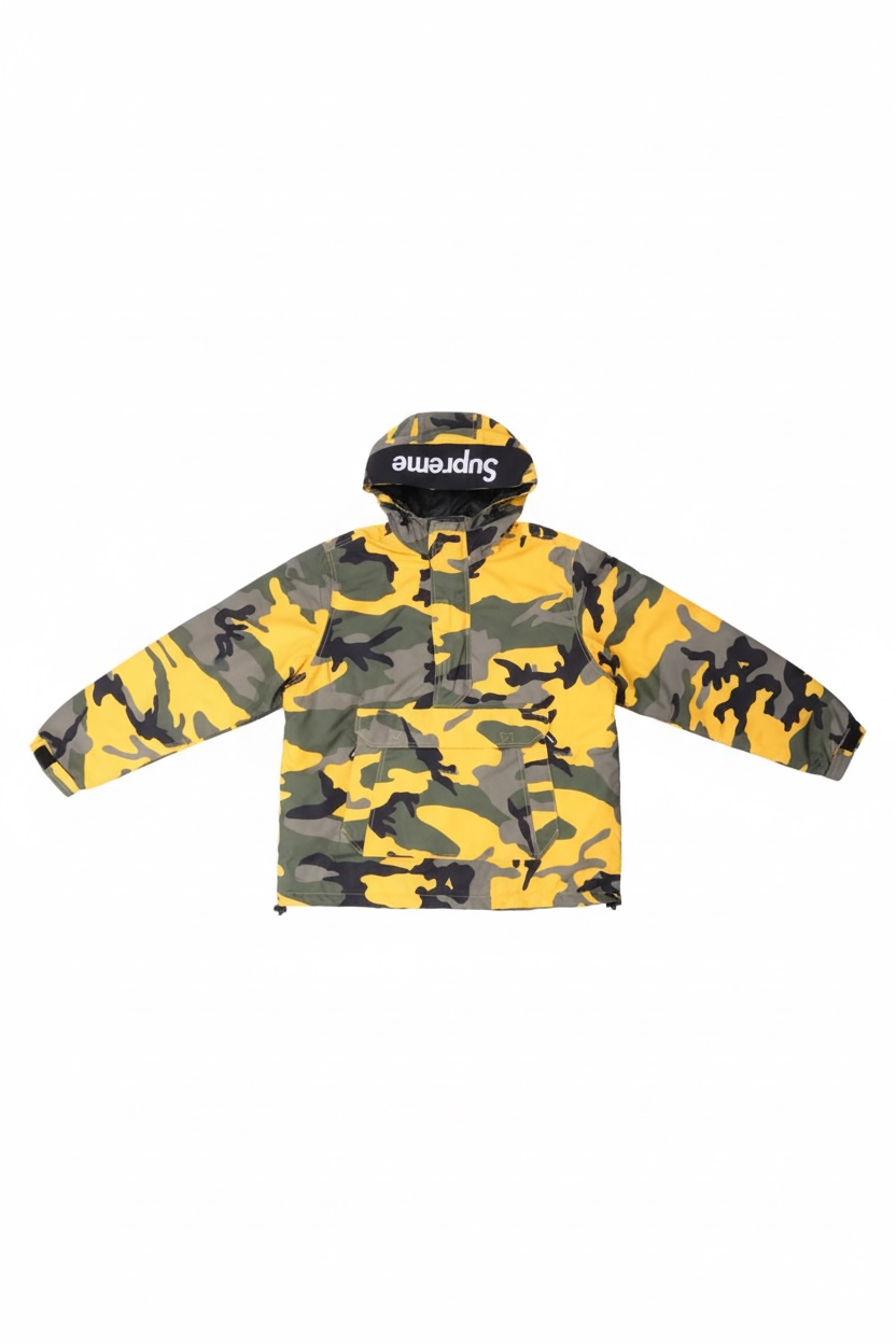 Supreme Hooded Logo Half Zip Pullover Yellow Camo